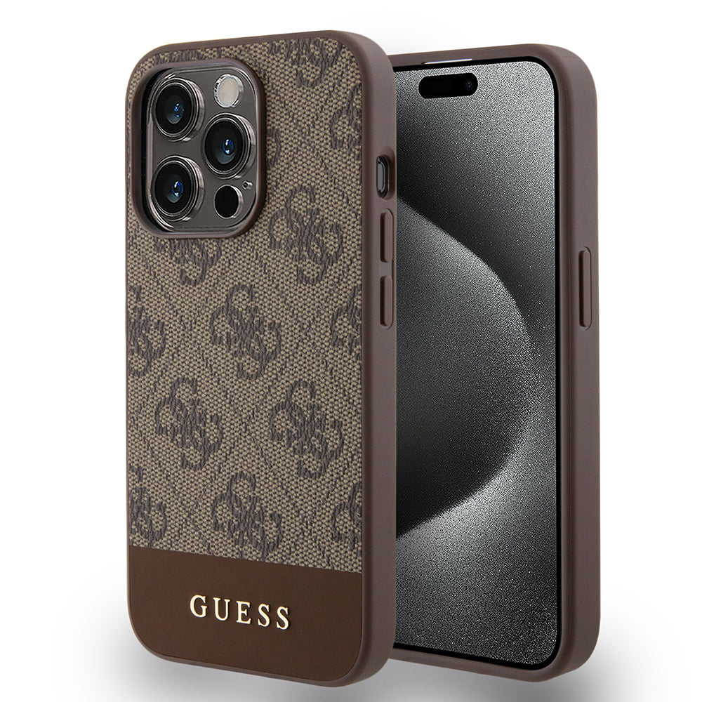 Puzdro pre Apple iPhone 15 Pro, Guess, 4G Stripe, Hnedá