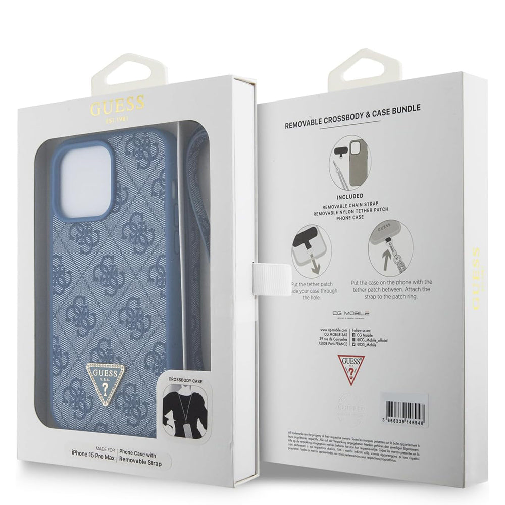 Puzdro pre Apple iPhone 15 Pro, Guess, Crossbody 4G Metal Logo, Modrá