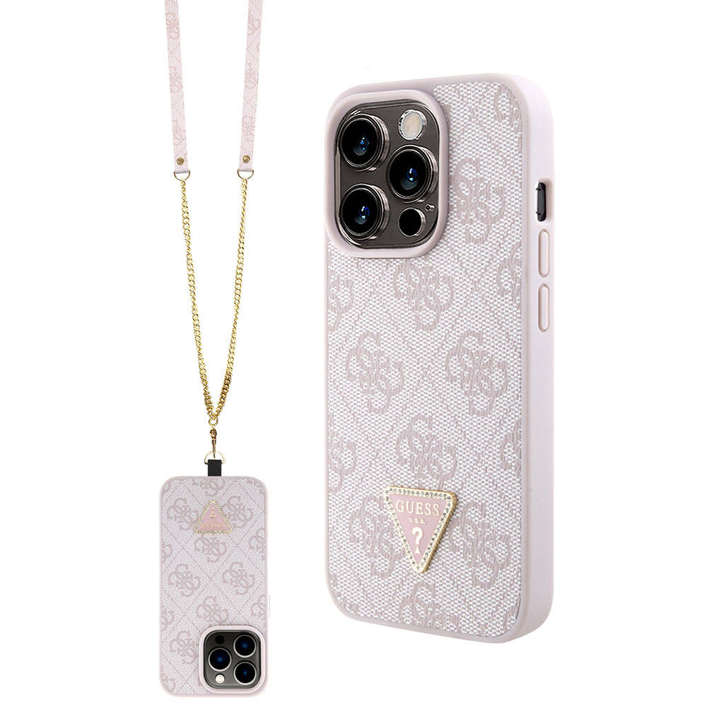 Puzdro pre Apple iPhone 15 Pro, Guess, Crossbody 4G Metal Logo, Ružové