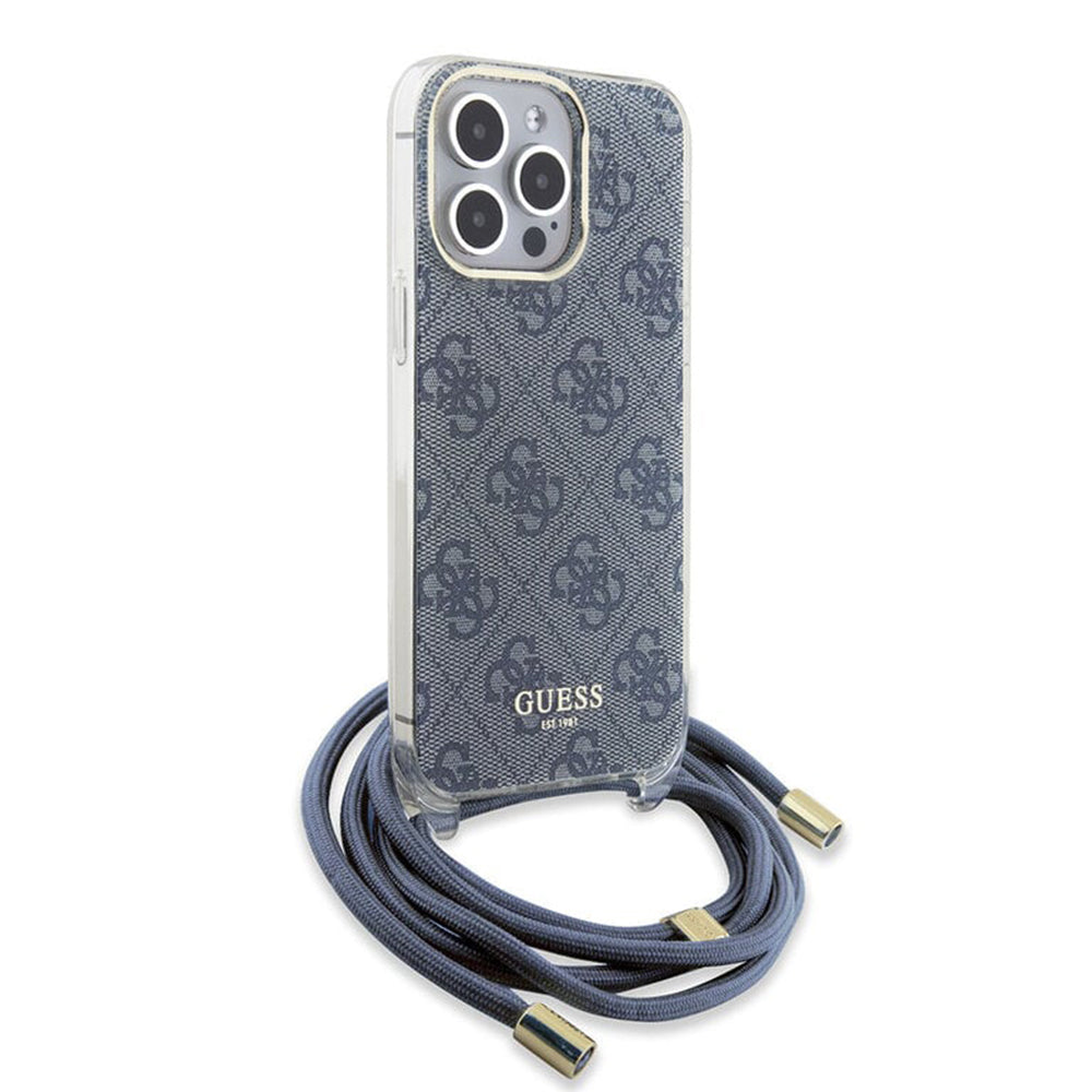 Puzdro pre Apple iPhone 15 Pro, Guess, Crossbody Cord 4G Print, Modrá