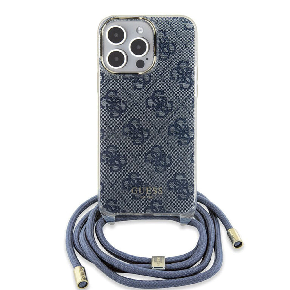 Puzdro pre Apple iPhone 15 Pro, Guess, Crossbody Cord 4G Print, Modrá