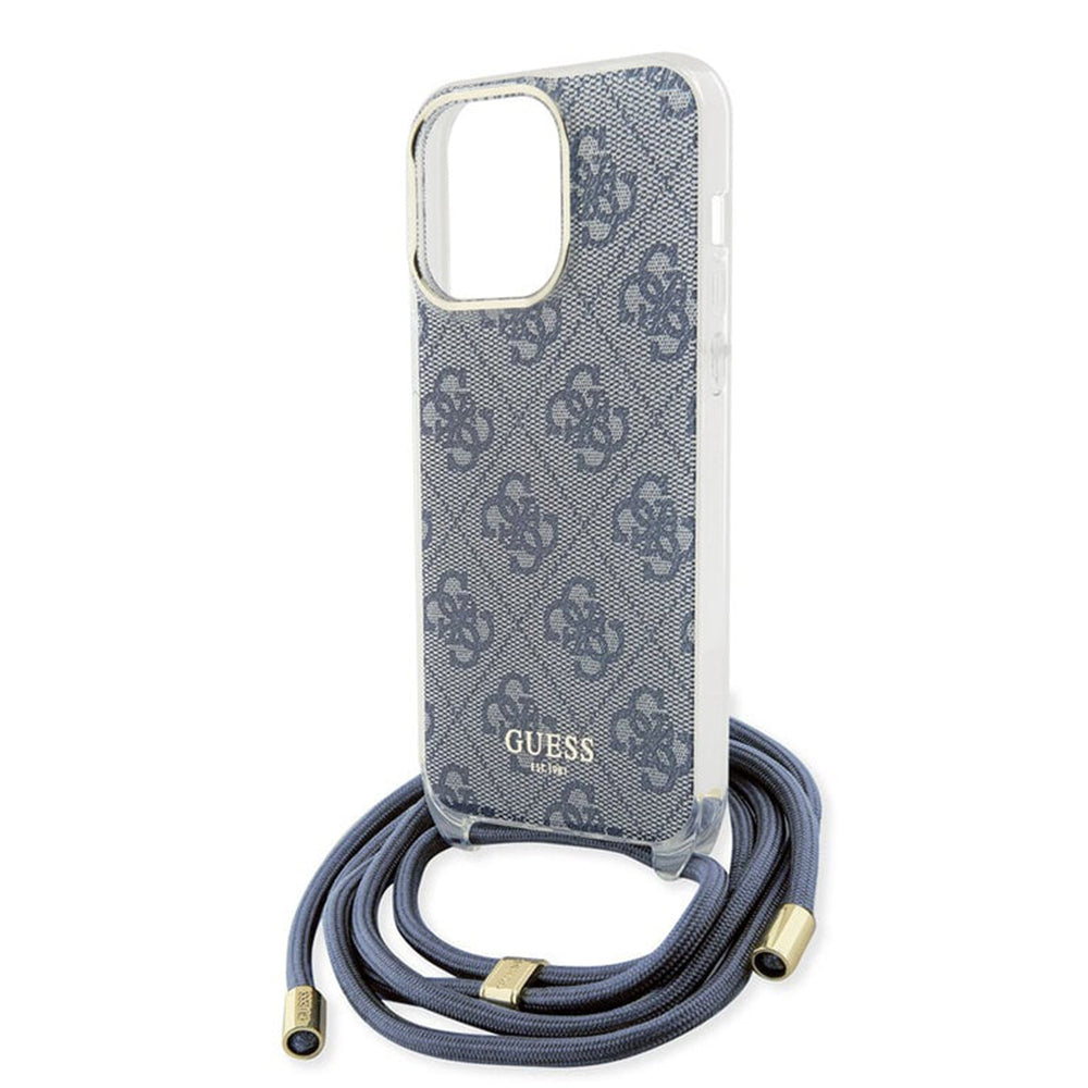Puzdro pre Apple iPhone 15 Pro, Guess, Crossbody Cord 4G Print, Modrá