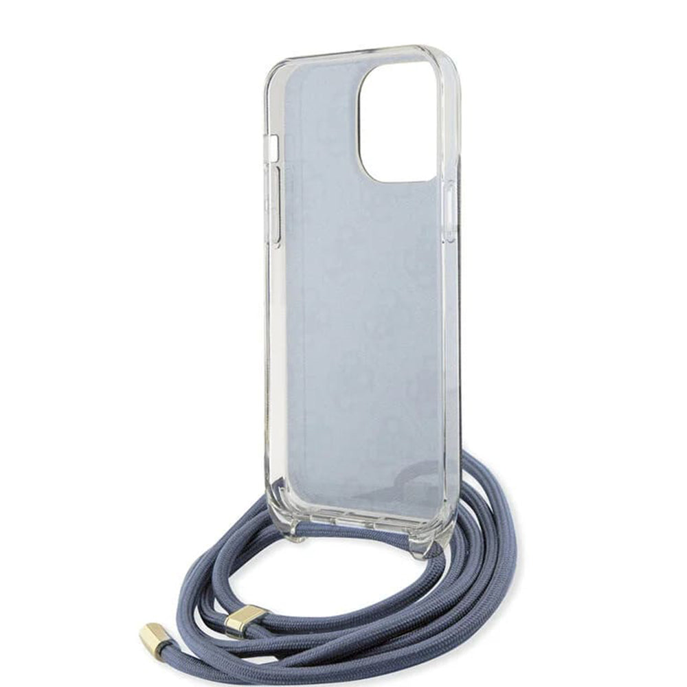 Puzdro pre Apple iPhone 15 Pro, Guess, Crossbody Cord 4G Print, Modrá