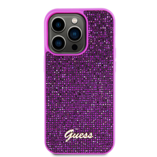 Puzdro pre Apple iPhone 15 Pro, Guess, Disco Metal Script, Fucsia