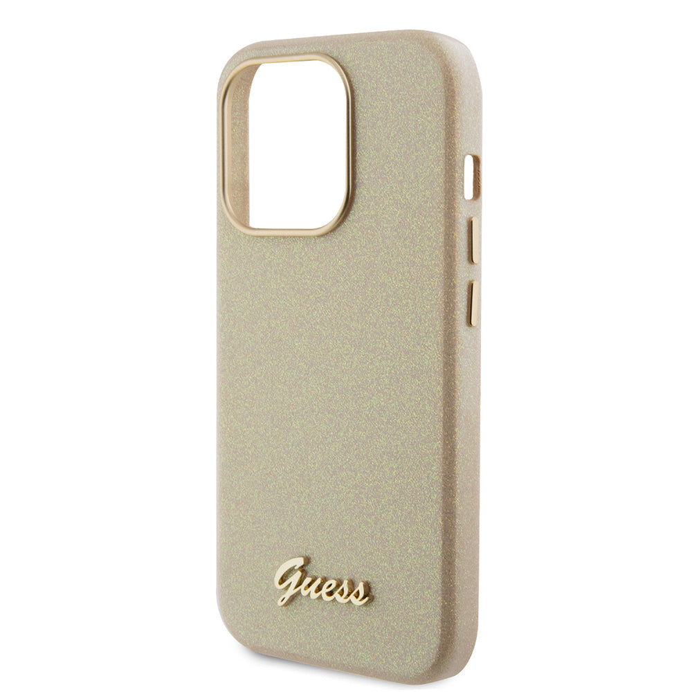 Puzdro pre Apple iPhone 15 Pro, Guess, Glitter Glossy Script, Bežové