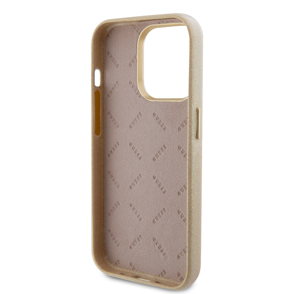 Puzdro pre Apple iPhone 15 Pro, Guess, Glitter Glossy Script, Bežové