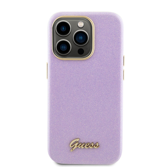 Puzdro pre Apple iPhone 15 Pro, Guess, Glitter Glossy Script, Svetlofialová
