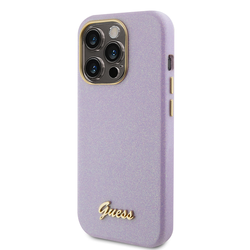 Puzdro pre Apple iPhone 15 Pro, Guess, Glitter Glossy Script, Svetlofialová
