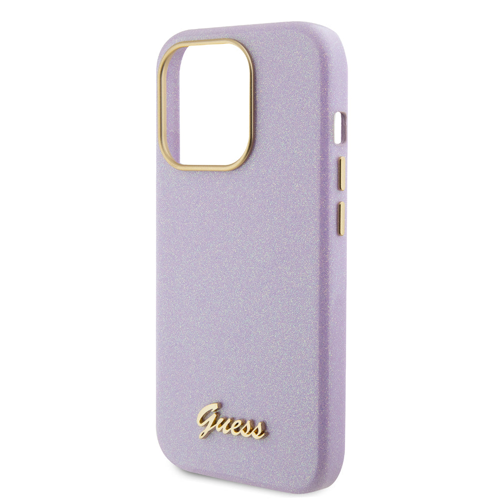 Puzdro pre Apple iPhone 15 Pro, Guess, Glitter Glossy Script, Svetlofialová