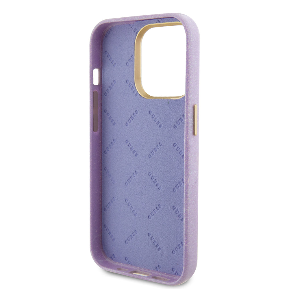 Puzdro pre Apple iPhone 15 Pro, Guess, Glitter Glossy Script, Svetlofialová