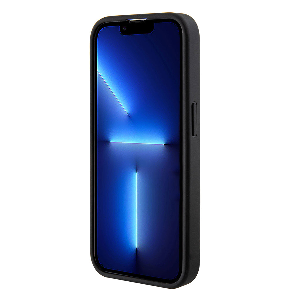 Puzdro pre Apple iPhone 15 Pro, Guess, Grip Stand 4G Saffiano Strass, Čierne