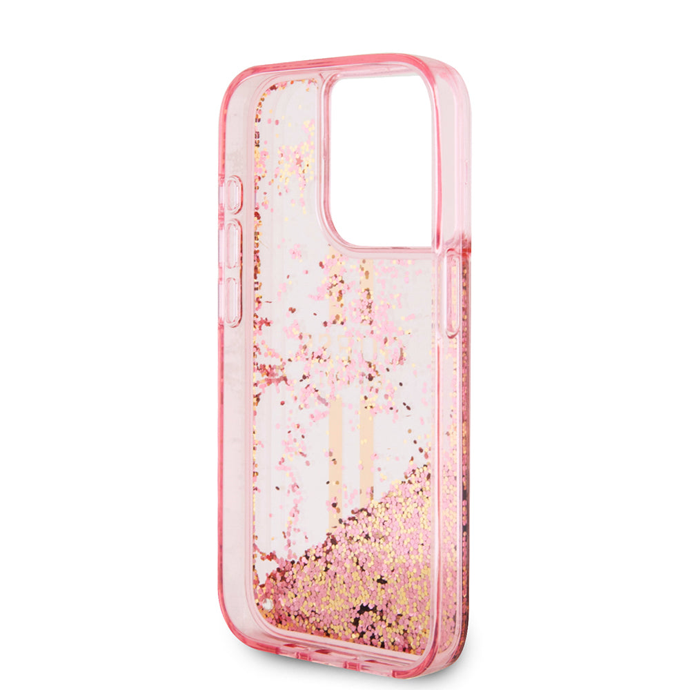 Puzdro pre Apple iPhone 15 Pro, Guess, Liquid Glitter Gold Stripes, Ružové