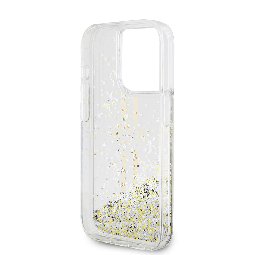 Puzdro pre Apple iPhone 15 Pro, Guess, Liquid Glitter Gold Stripes, Transparent