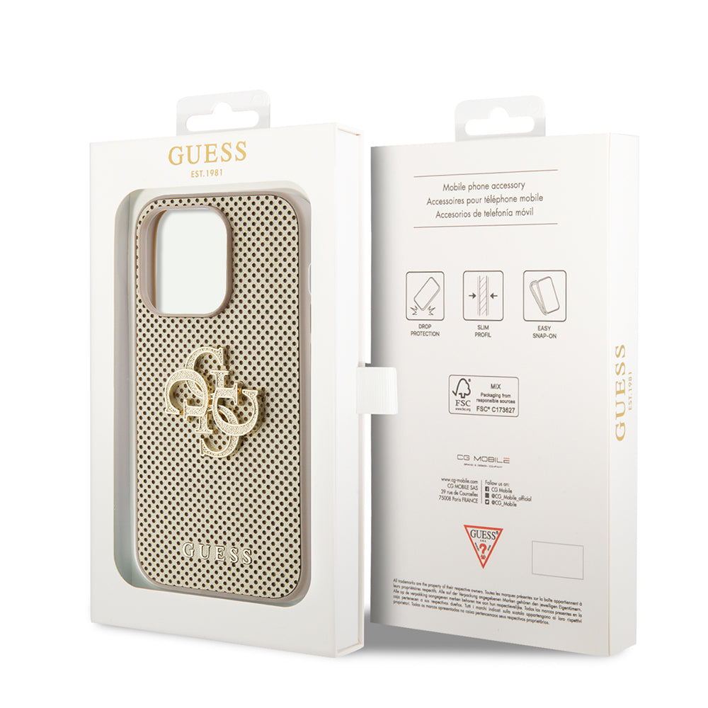 Puzdro pre Apple iPhone 15 Pro, Guess, Perforated 4G, Zlaté