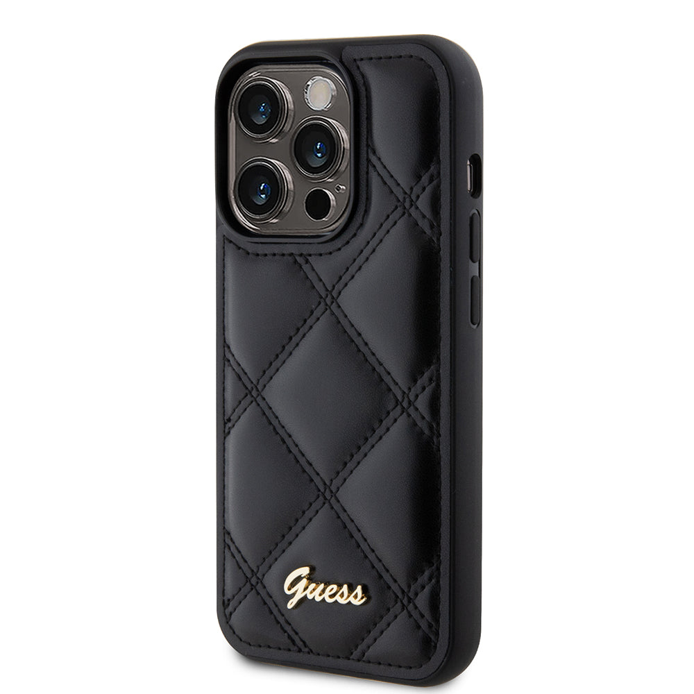 Puzdro pre Apple iPhone 15 Pro, Guess, Quilted Metal Logo, Čierne