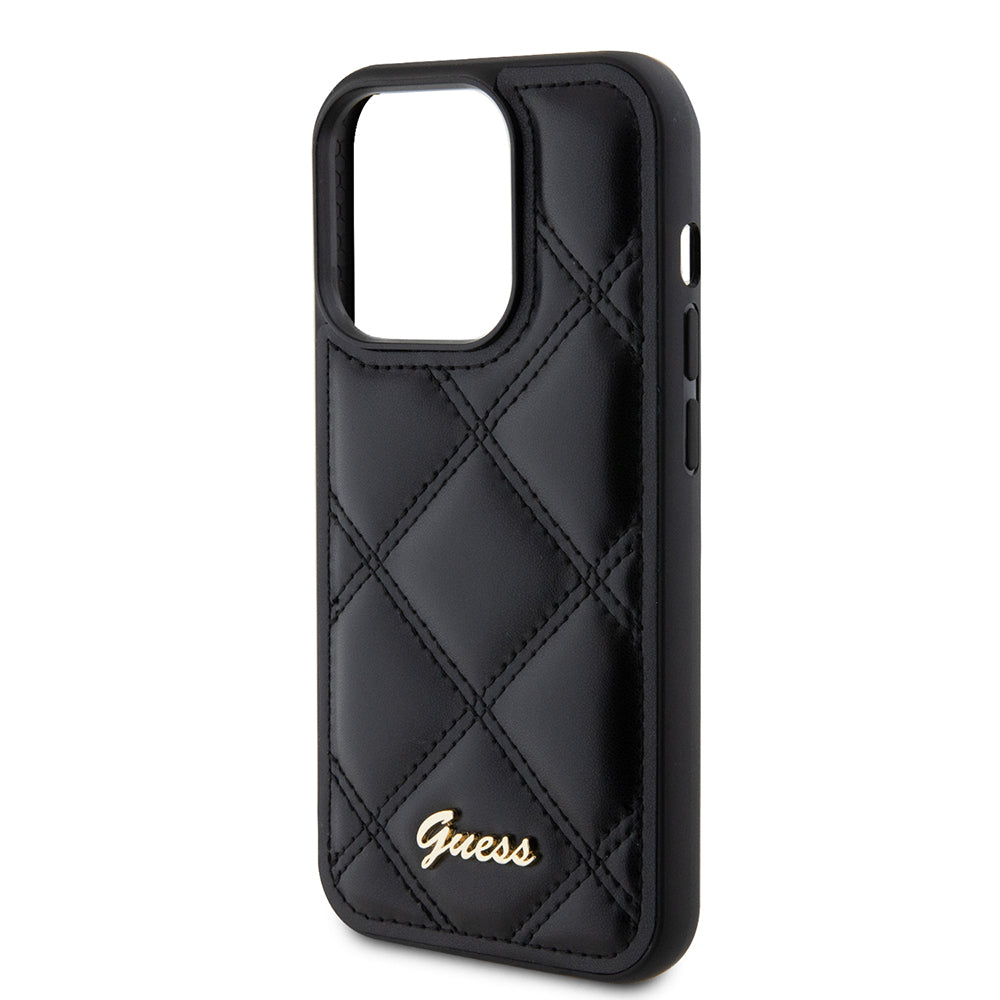 Puzdro pre Apple iPhone 15 Pro, Guess, Quilted Metal Logo, Čierne