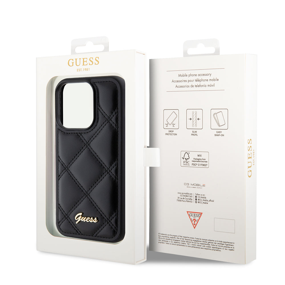 Puzdro pre Apple iPhone 15 Pro, Guess, Quilted Metal Logo, Čierne
