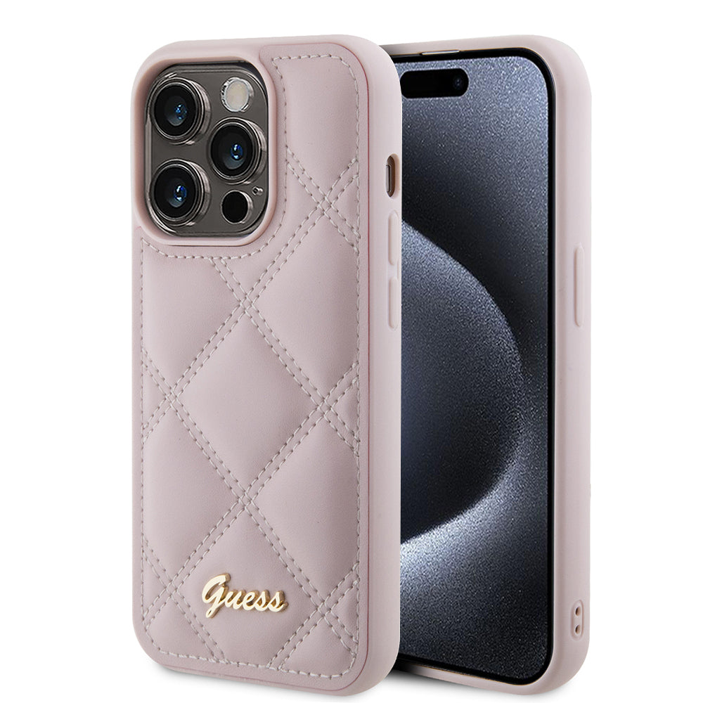 Puzdro pre Apple iPhone 15 Pro, Guess, Quilted Metal Logo, Ružové