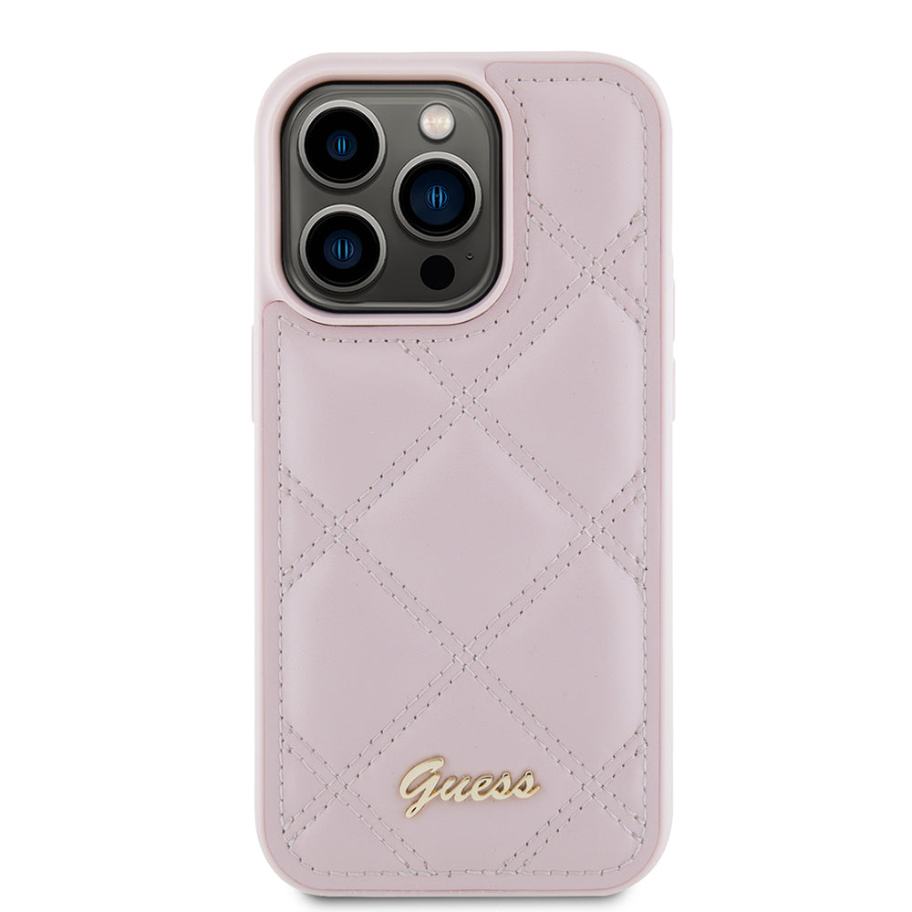 Puzdro pre Apple iPhone 15 Pro, Guess, Quilted Metal Logo, Ružové