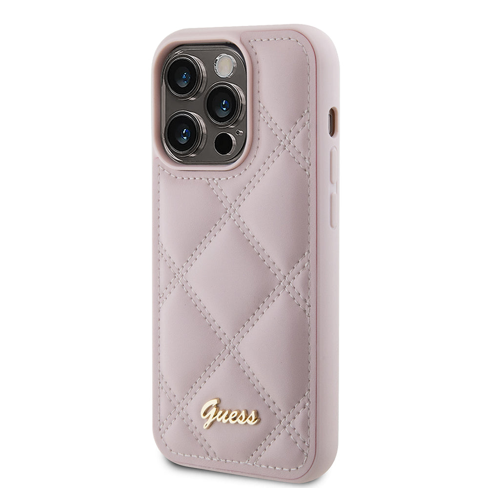Puzdro pre Apple iPhone 15 Pro, Guess, Quilted Metal Logo, Ružové