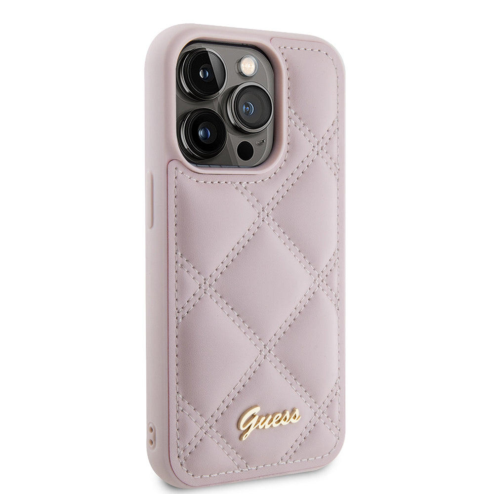 Puzdro pre Apple iPhone 15 Pro, Guess, Quilted Metal Logo, Ružové