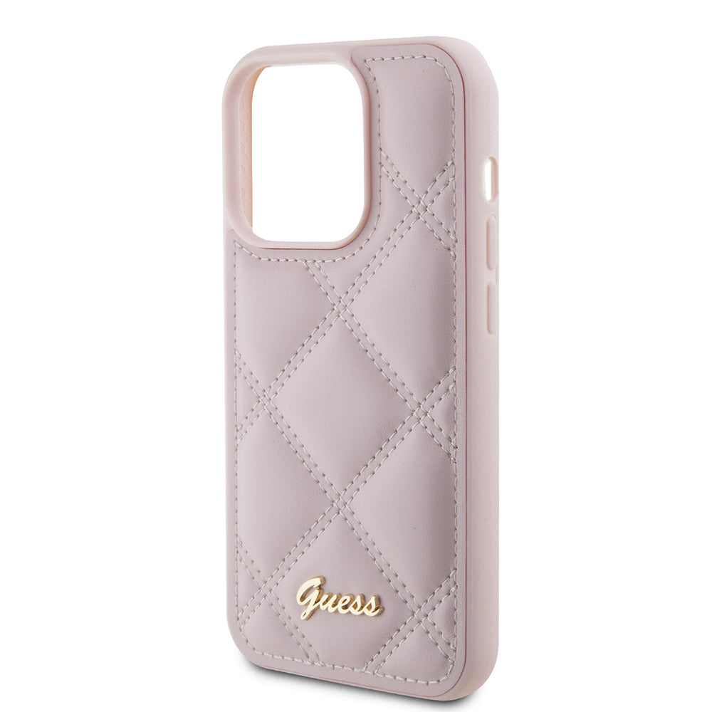 Puzdro pre Apple iPhone 15 Pro, Guess, Quilted Metal Logo, Ružové