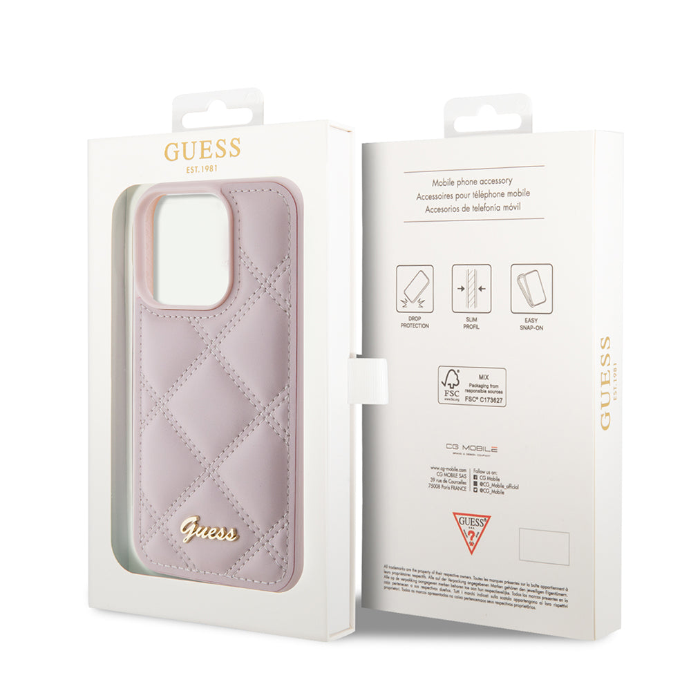 Puzdro pre Apple iPhone 15 Pro, Guess, Quilted Metal Logo, Ružové