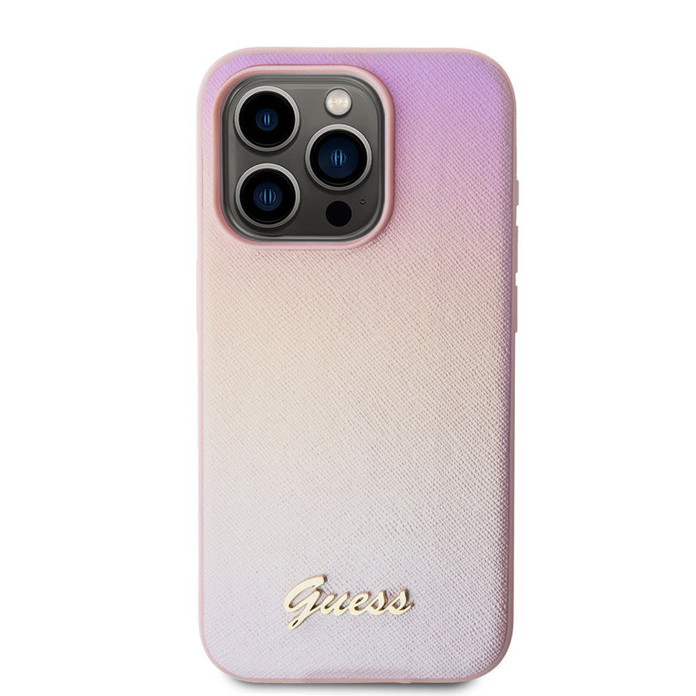 Puzdro pre Apple iPhone 15 Pro, Guess, Saffiano Iridescent Script, Ružová