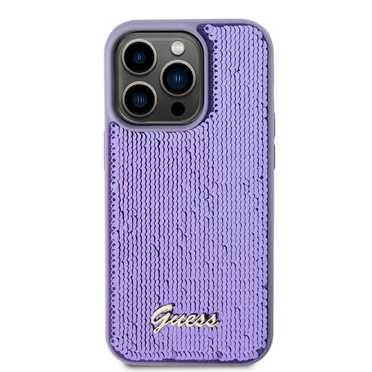 Puzdro pre Apple iPhone 15 Pro, Guess, Sequin Script Metal, Fialové