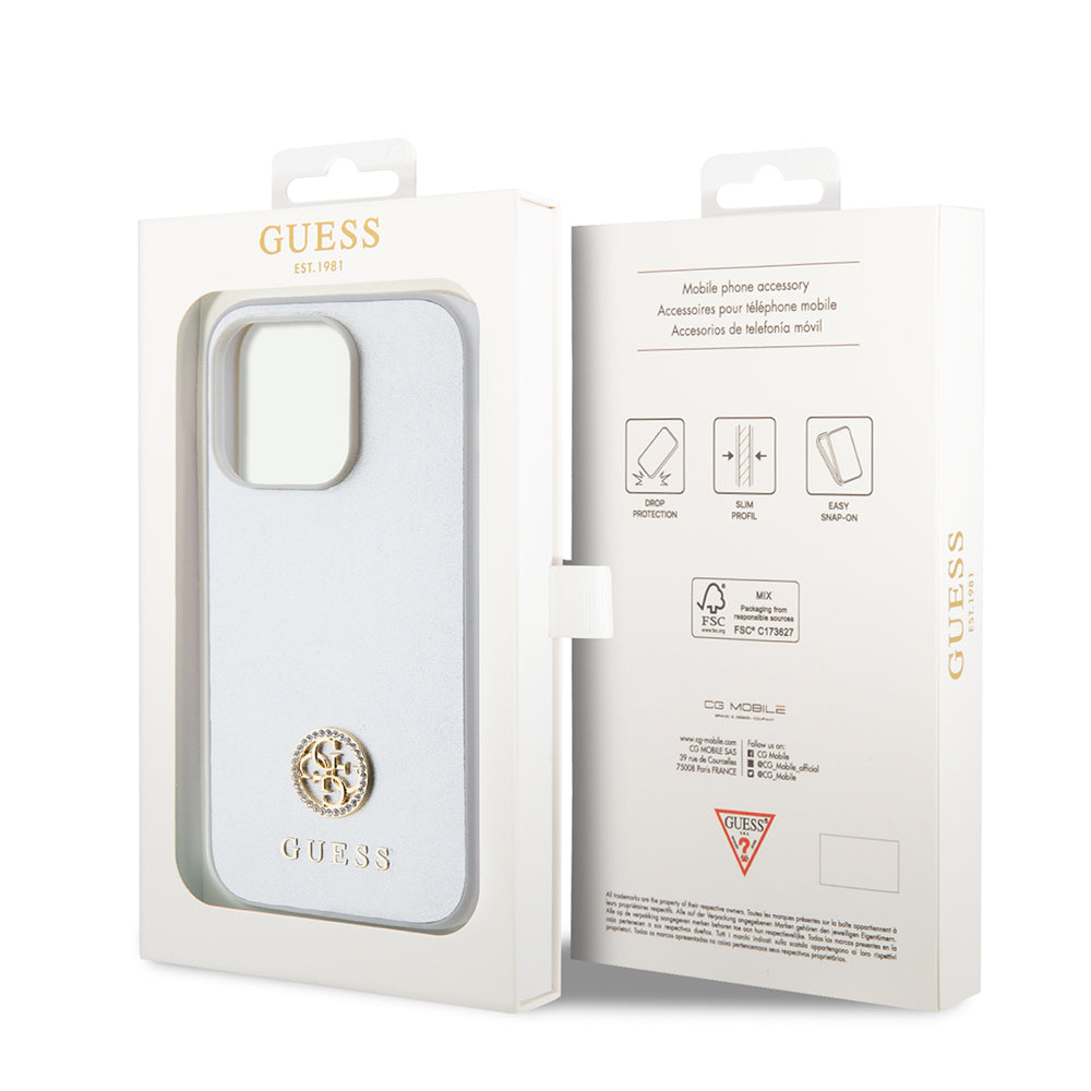 Puzdro pre Apple iPhone 15 Pro, Guess, Strass Metal Logo, Strieborné
