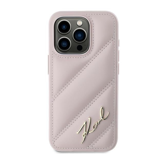 Puzdro pre Apple iPhone 15 Pro, Karl Lagerfeld, Diagonal Quilted Script, Ružová