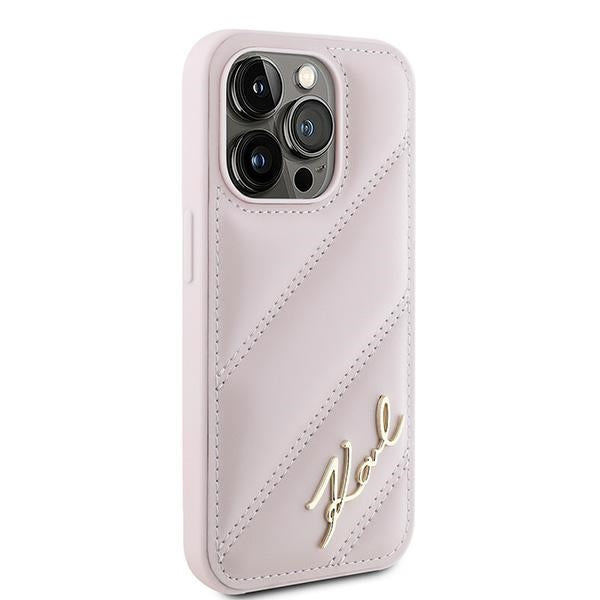 Puzdro pre Apple iPhone 15 Pro, Karl Lagerfeld, Diagonal Quilted Script, Ružová