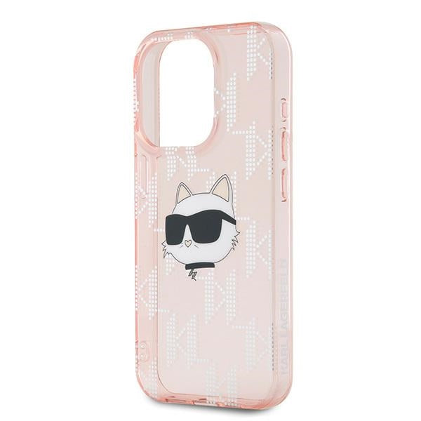 Puzdro pre Apple iPhone 15 Pro, Karl Lagerfeld, IML Luxury Monogram Choupette's Head, Ružové