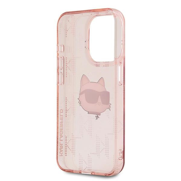 Puzdro pre Apple iPhone 15 Pro, Karl Lagerfeld, IML Luxury Monogram Choupette's Head, Ružové