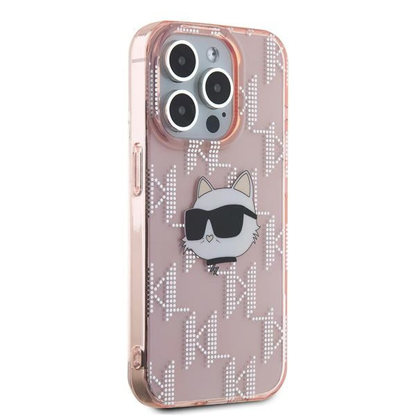Puzdro pre Apple iPhone 15 Pro, Karl Lagerfeld, IML Luxury Monogram Choupette's Head, Ružové