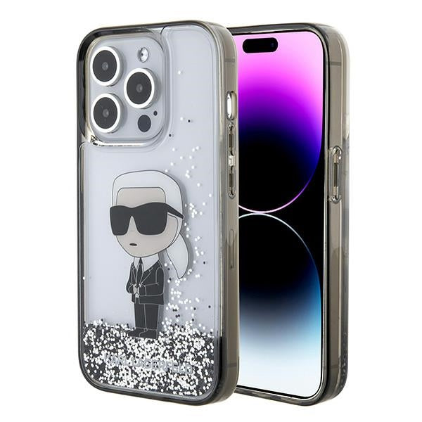 Puzdro pre Apple iPhone 15 Pro, Karl Lagerfeld, Liquid Glitter Ikonik Karl, Transparentné