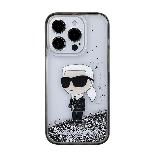 Puzdro pre Apple iPhone 15 Pro, Karl Lagerfeld, Liquid Glitter Ikonik Karl, Transparentné