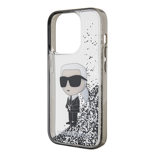 Puzdro pre Apple iPhone 15 Pro, Karl Lagerfeld, Liquid Glitter Ikonik Karl, Transparentné