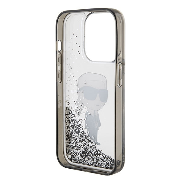 Puzdro pre Apple iPhone 15 Pro, Karl Lagerfeld, Liquid Glitter Ikonik Karl, Transparentné