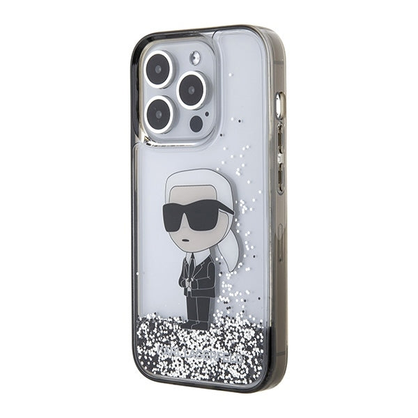 Puzdro pre Apple iPhone 15 Pro, Karl Lagerfeld, Liquid Glitter Ikonik Karl, Transparentné