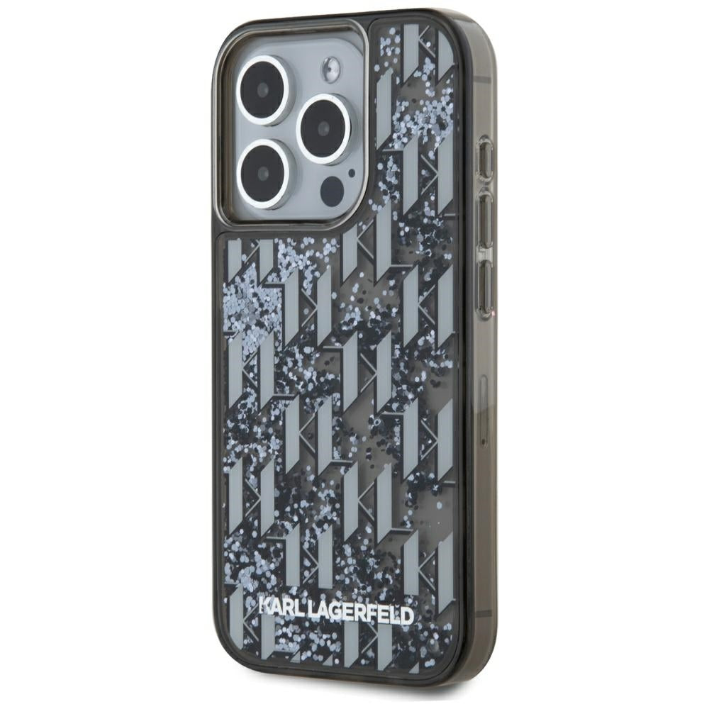 Puzdro pre Apple iPhone 15 Pro, Karl Lagerfeld, Liquid Glitter Monogram, Čierne
