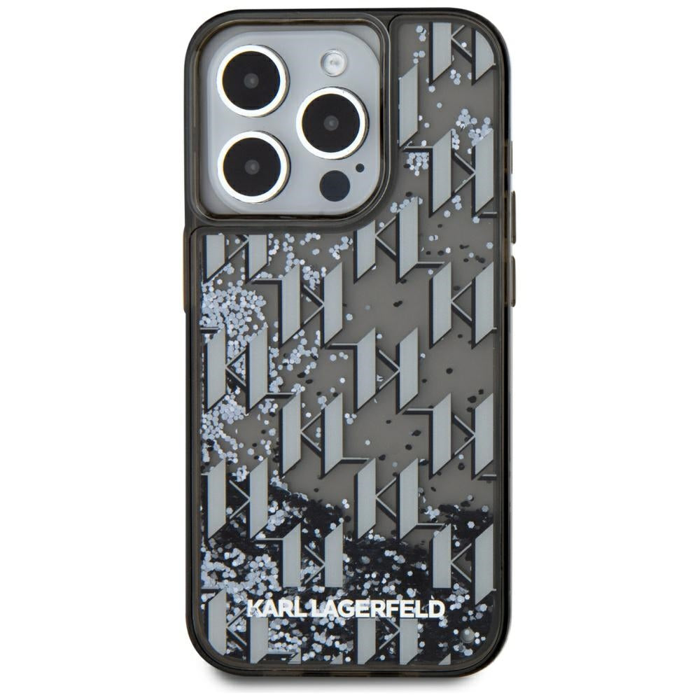 Puzdro pre Apple iPhone 15 Pro, Karl Lagerfeld, Liquid Glitter Monogram, Čierne
