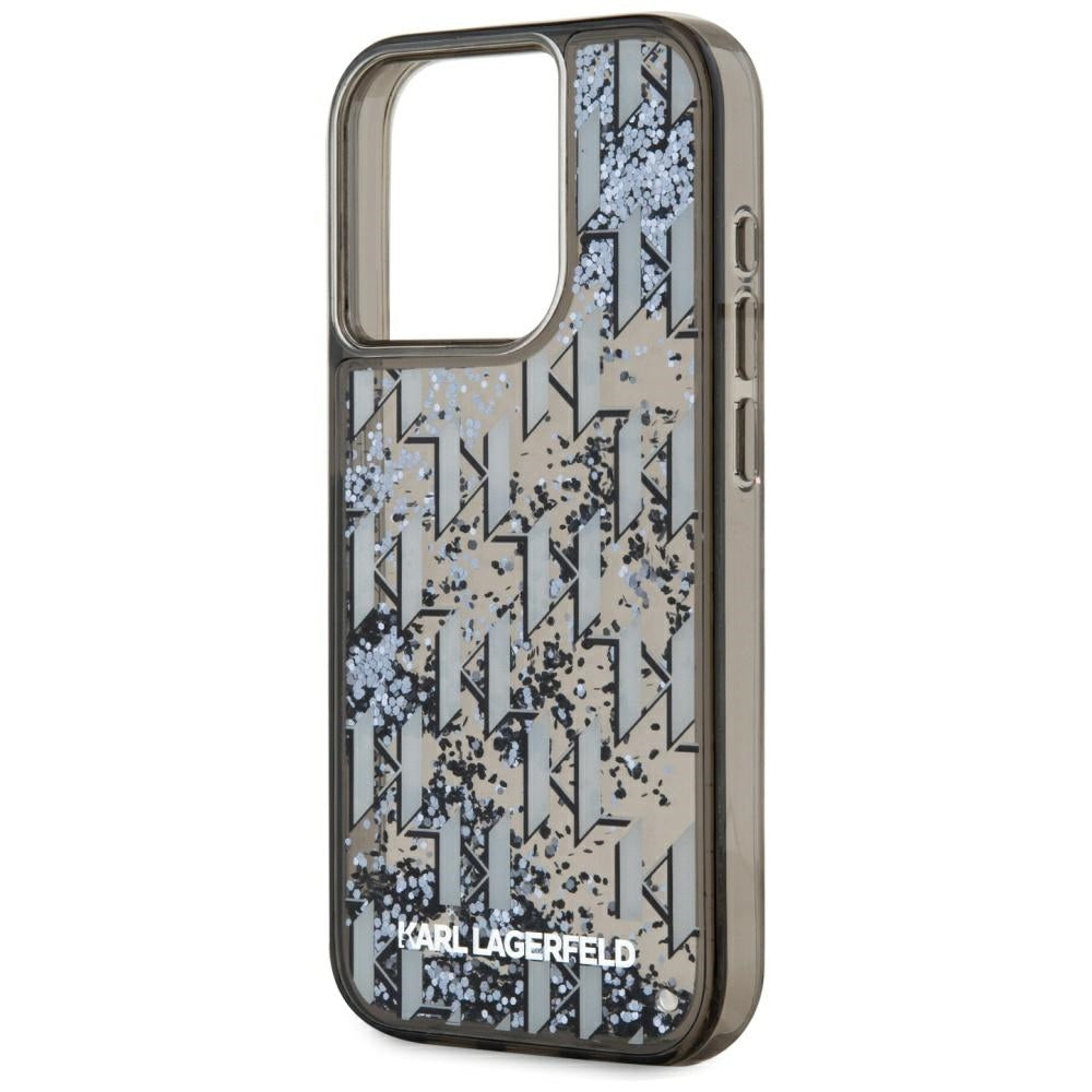 Puzdro pre Apple iPhone 15 Pro, Karl Lagerfeld, Liquid Glitter Monogram, Čierne
