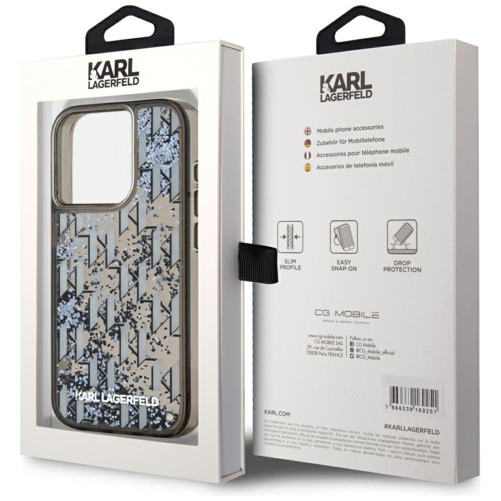 Puzdro pre Apple iPhone 15 Pro, Karl Lagerfeld, Liquid Glitter Monogram, Čierne
