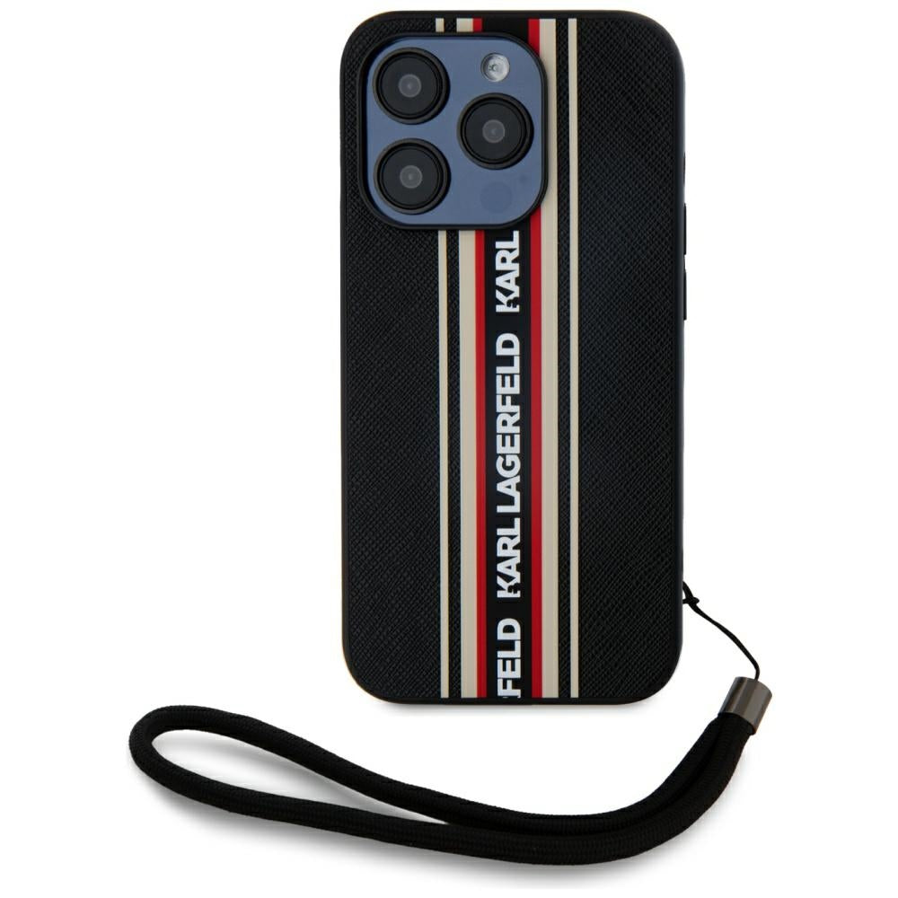 Puzdro pre Apple iPhone 15 Pro, Karl Lagerfeld, Saffiano Athleisure Stripes with Strap, Rosie