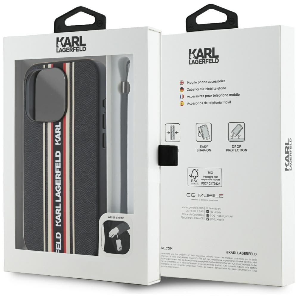 Puzdro pre Apple iPhone 15 Pro, Karl Lagerfeld, Saffiano Athleisure Stripes with Strap, Rosie