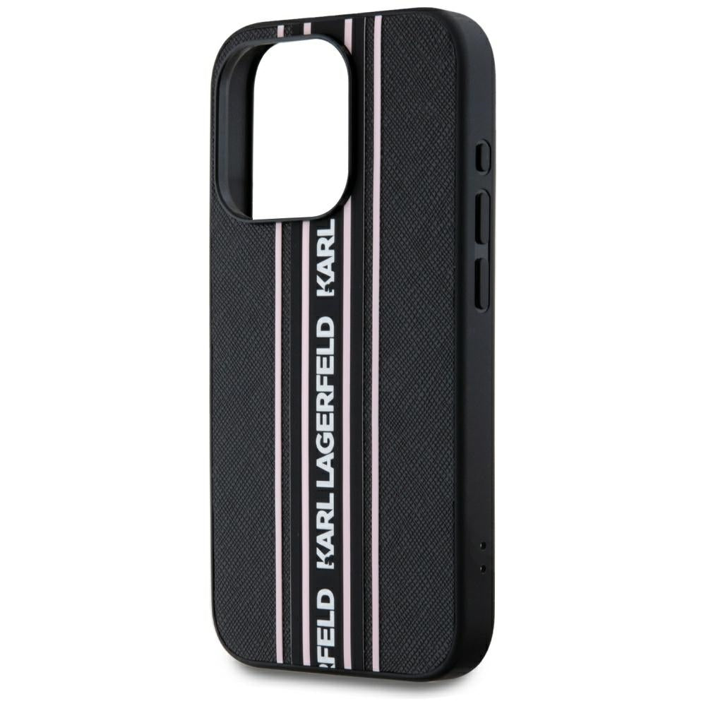Puzdro pre Apple iPhone 15 Pro, Karl Lagerfeld, Saffiano Athleisure Stripes with Strap, Ružové