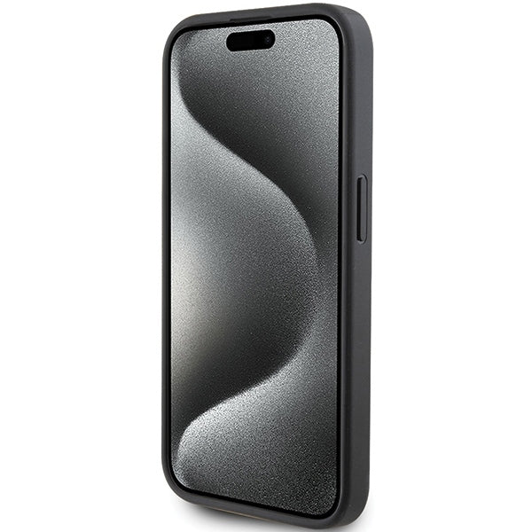 Puzdro pre Apple iPhone 15 Pro, Karl Lagerfeld, Saffiano Card Slot Metal Karl & Choupette, Čierne