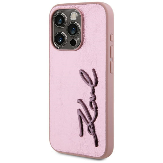 Puzdro pre Apple iPhone 15 Pro, Karl Lagerfeld, Metal Signature, Ružová