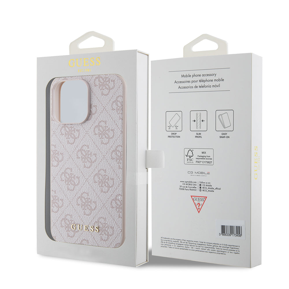 Puzdro pre Apple iPhone 15 Pro Max, Guess, 4G Metal Gold Logo, Ružové.
